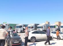 غرش ۸۰۰ تریلر در بهارستان؛ سنگین سواران جبهه لجستیک با رهبری تجدید بیعت کردند + فیلم